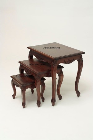 Code: WLL 140-M Name: Small Table 3 Pcs Size: W0,60 x D0,49 x H0,62 in meter Wood: Solid Mahogany.